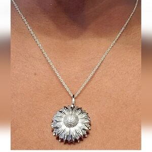 Sunflower Pendant Hidden Message Platinum Sterling Silver